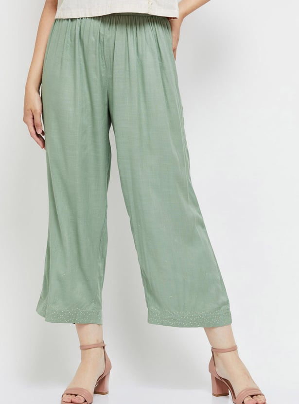 Women Solid Elasticated Waist Straight Pants 