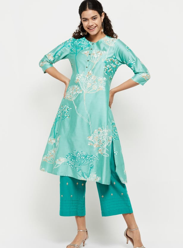 Women Printed Three-Quarter Sleeves Straight Kurta