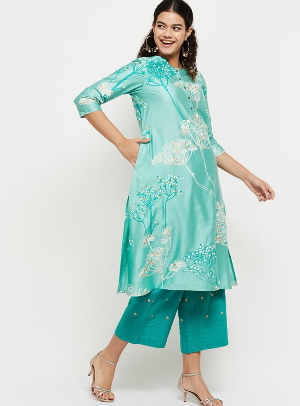 Women Printed Three-Quarter Sleeves Straight Kurta