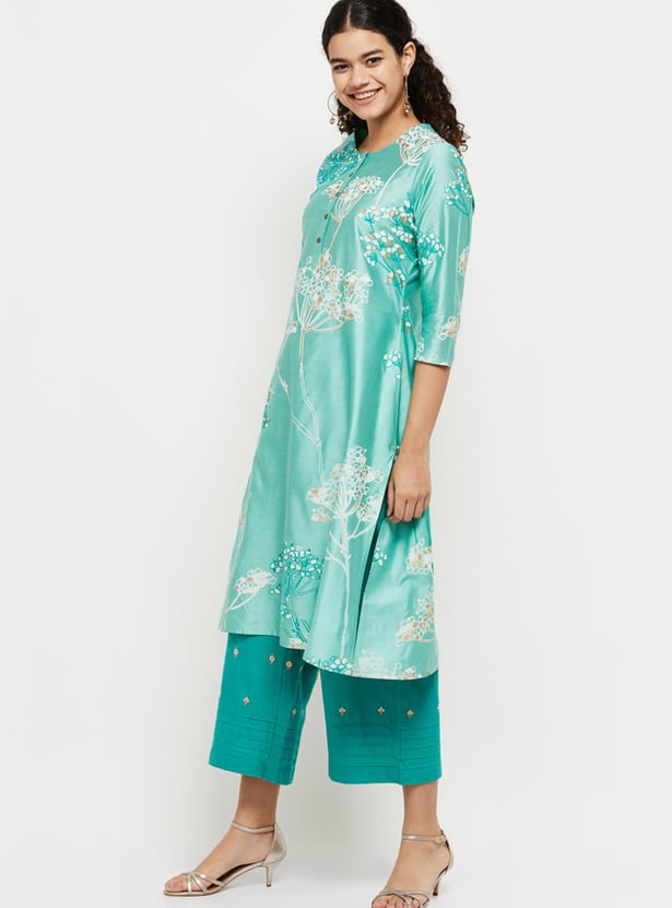 Women Printed Three-Quarter Sleeves Straight Kurta