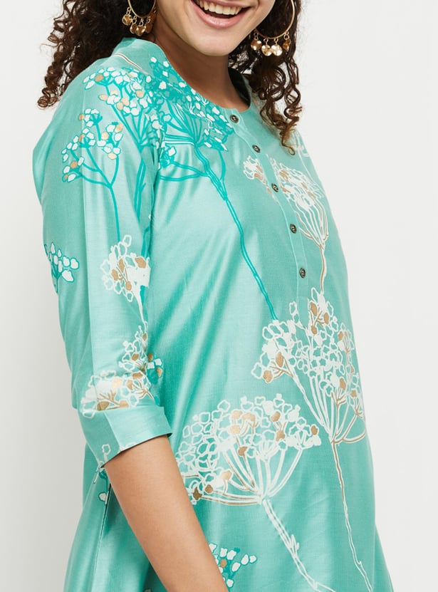 Women Printed Three-Quarter Sleeves Straight Kurta