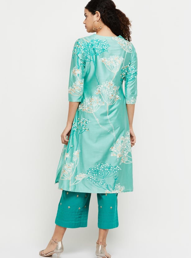 Women Printed Three-Quarter Sleeves Straight Kurta