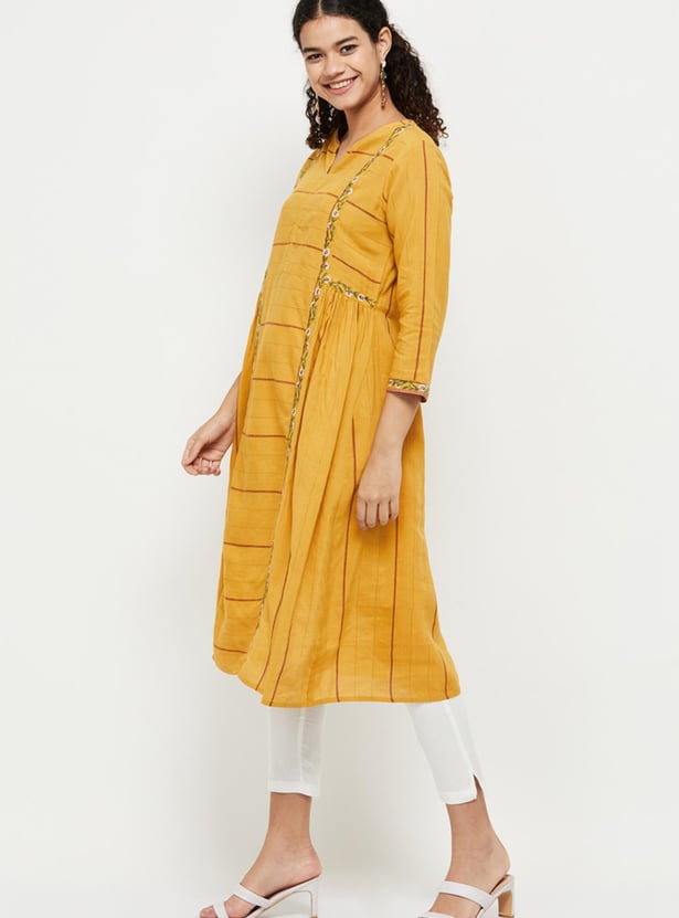 Women Embroidered Three-Quarter Sleeves A-Line Kurta