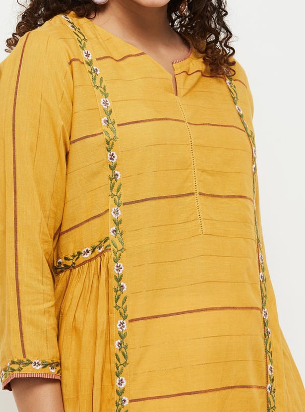 Women Embroidered Three-Quarter Sleeves A-Line Kurta
