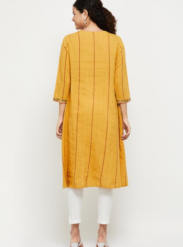Women Embroidered Three-Quarter Sleeves A-Line Kurta