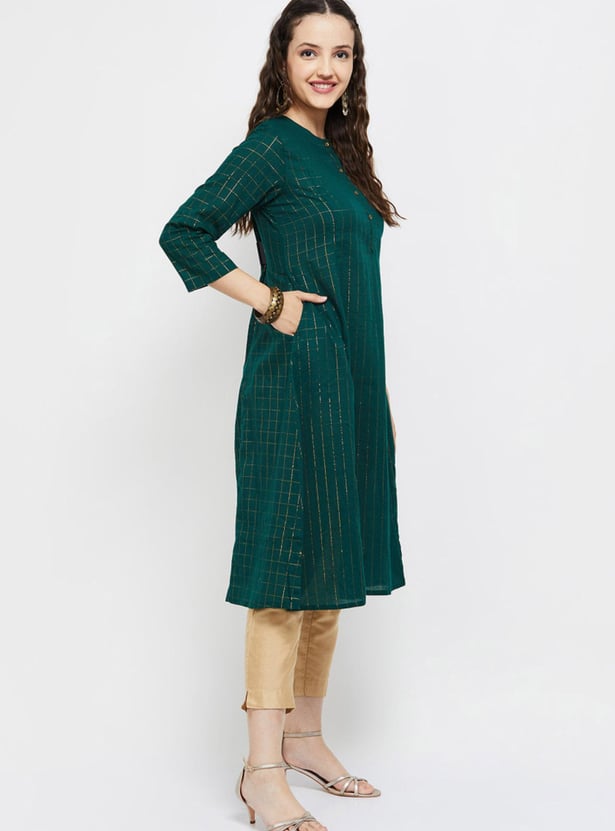 Women Striped Three-Quarter Sleeves Straight Kurta