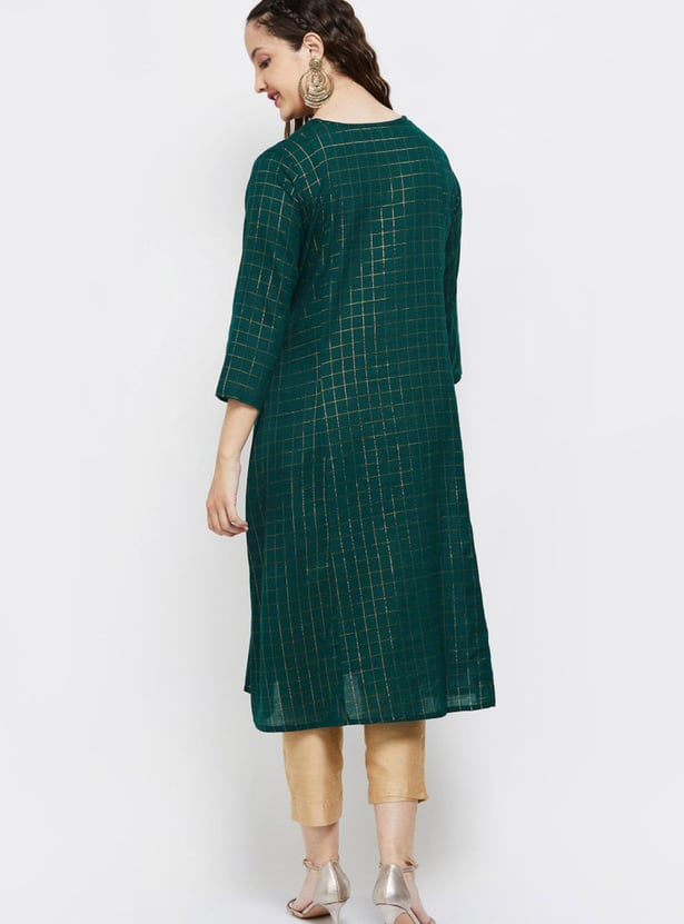 Women Striped Three-Quarter Sleeves Straight Kurta