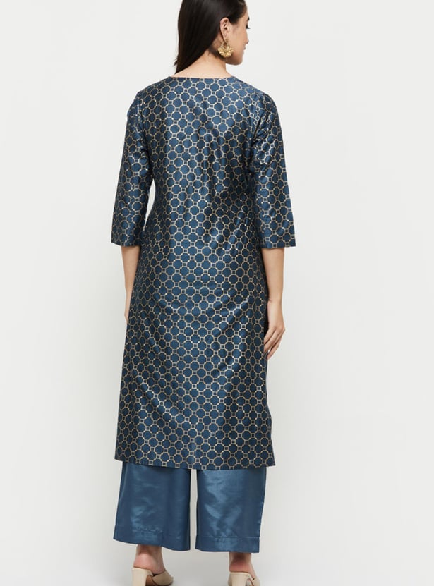 Women Embroidered Three-Quarter Sleeves Straight Kurta with Palazzos 