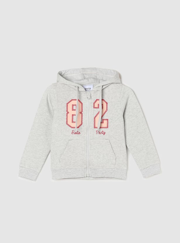 Girls Embroidered Sweatshirt with Hooded Neckline