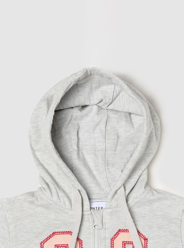 Girls Embroidered Sweatshirt with Hooded Neckline