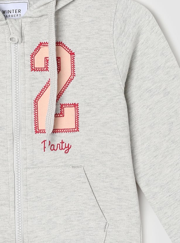 Girls Embroidered Sweatshirt with Hooded Neckline