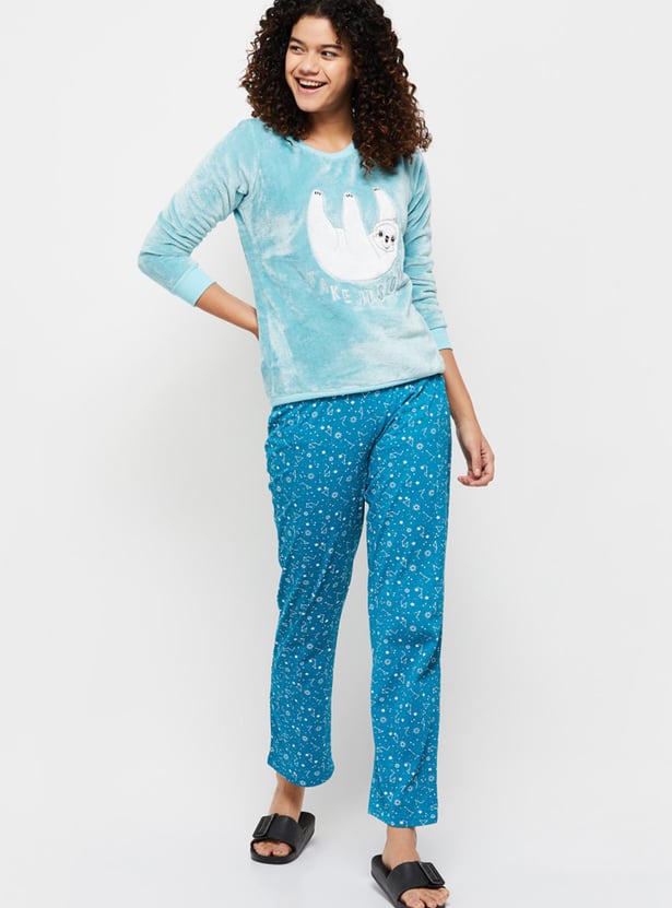 Women Applique Embroidered Crew Neck Sweatshirt