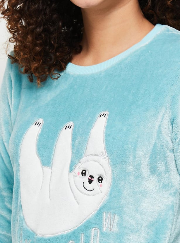 Women Applique Embroidered Crew Neck Sweatshirt