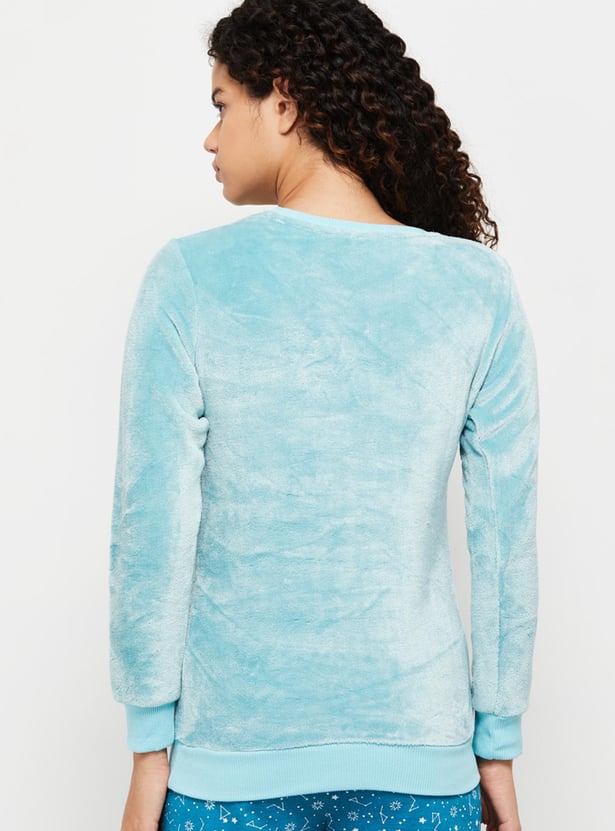 Women Applique Embroidered Crew Neck Sweatshirt