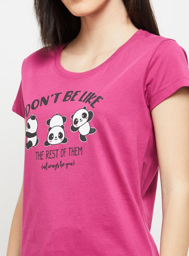 Women Printed Round Neck T-shirt With Elasticated Pyjama