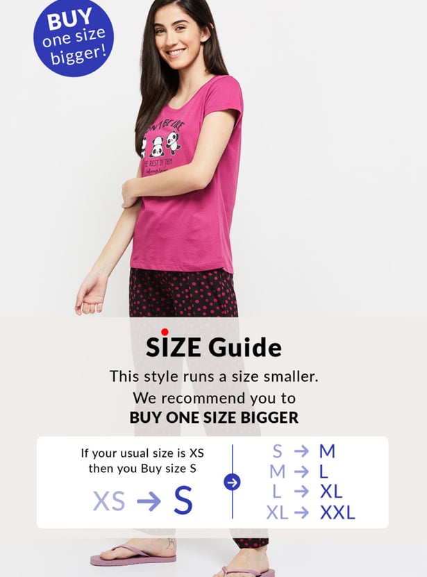 Women Printed Round Neck T-shirt With Elasticated Pyjama