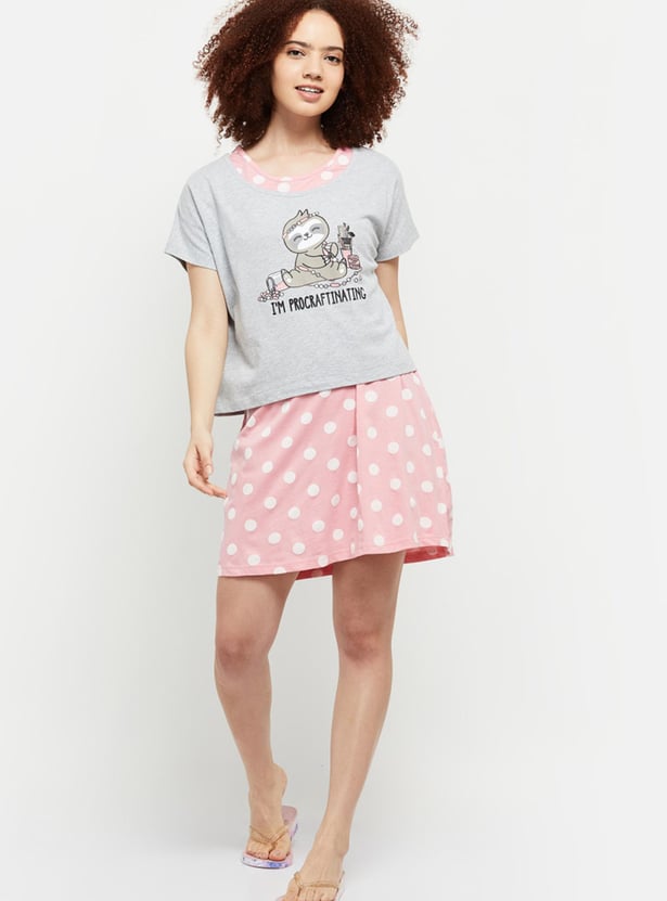 Women Printed Chemise With T-shirt