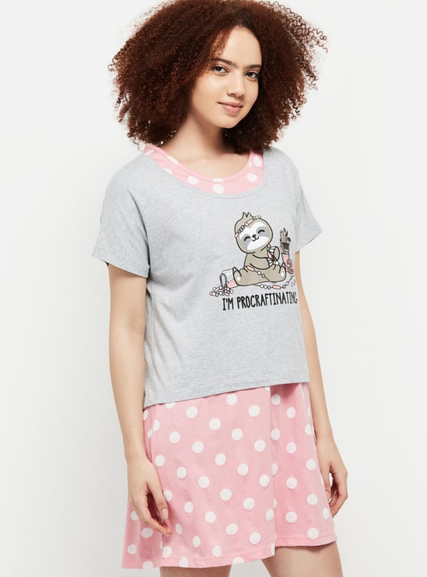 Women Printed Chemise With T-shirt