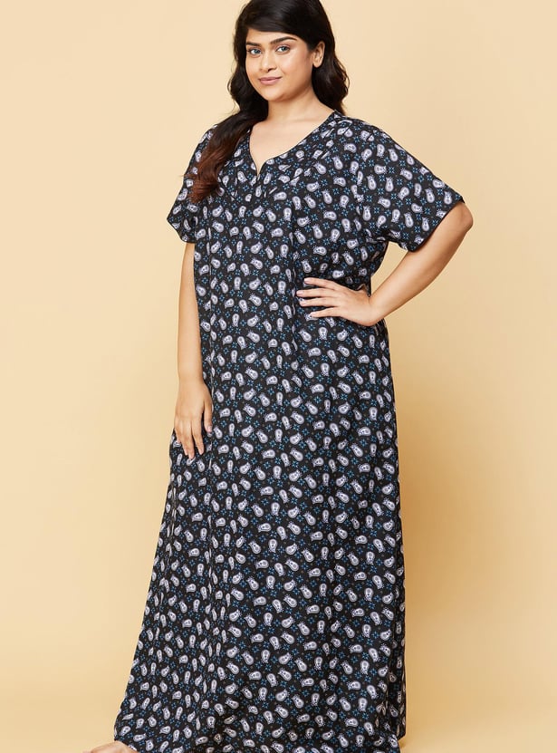 Women Paisley Printed Short Sleeve Nightgown
