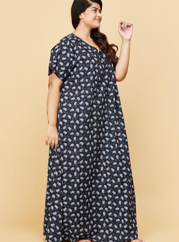 Women Paisley Printed Short Sleeve Nightgown