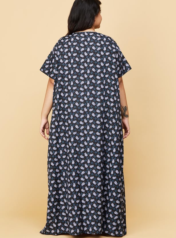 Women Paisley Printed Short Sleeve Nightgown