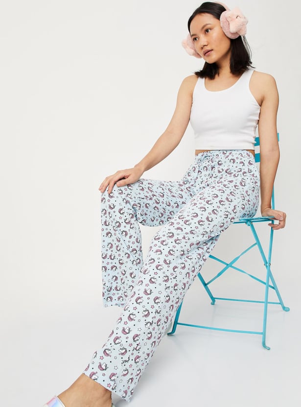 Women Quirky Printed Knit Pyjamas with Drawstring Closure