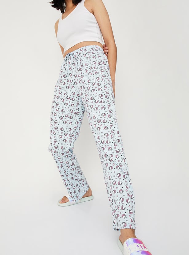 Women Quirky Printed Knit Pyjamas with Drawstring Closure