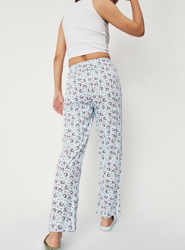 Women Quirky Printed Knit Pyjamas with Drawstring Closure