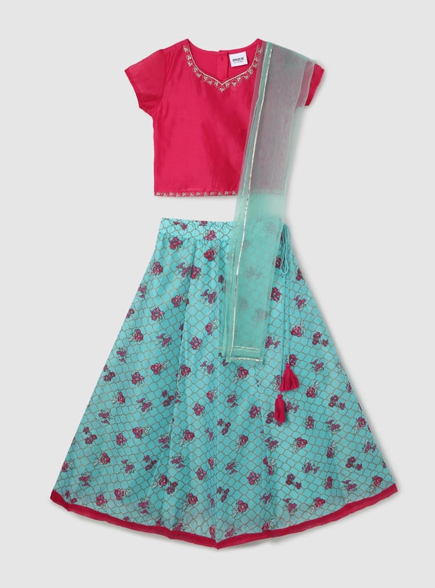 Girls Printed Lehenga Set with Dupatta