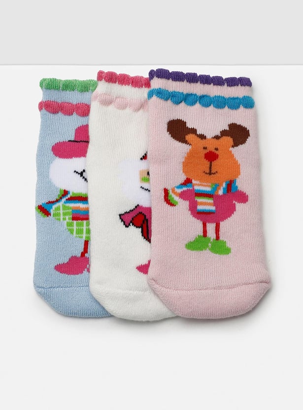 Girls Graphic Printed Ankle-Length Socks - Pack of 3