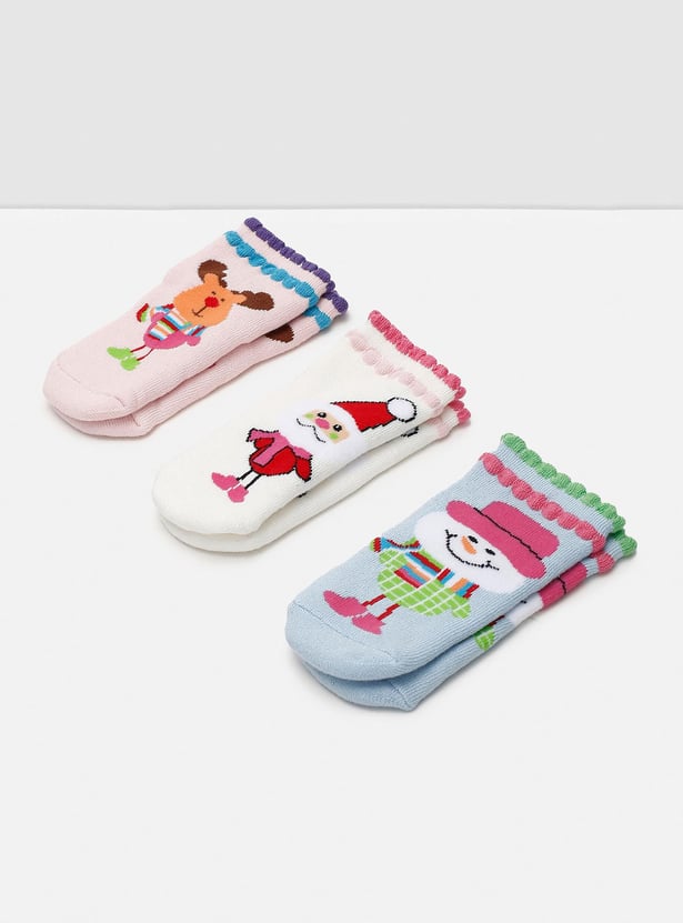 Girls Graphic Printed Ankle-Length Socks - Pack of 3