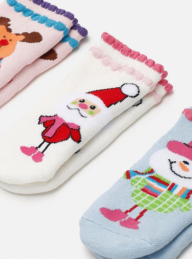 Girls Graphic Printed Ankle-Length Socks - Pack of 3