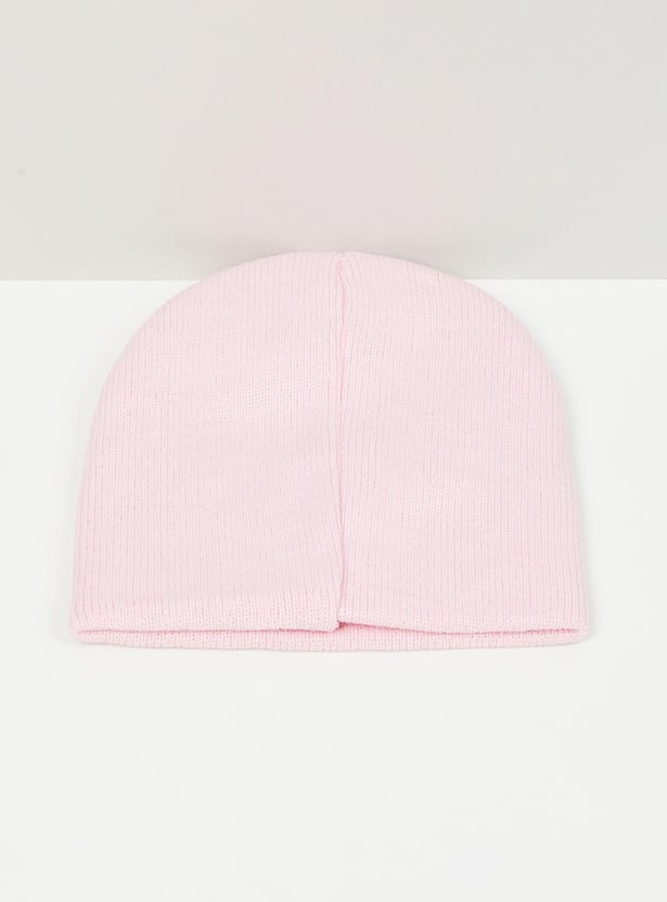 Girls Rainbow Printed Beanie Cap with Mittens