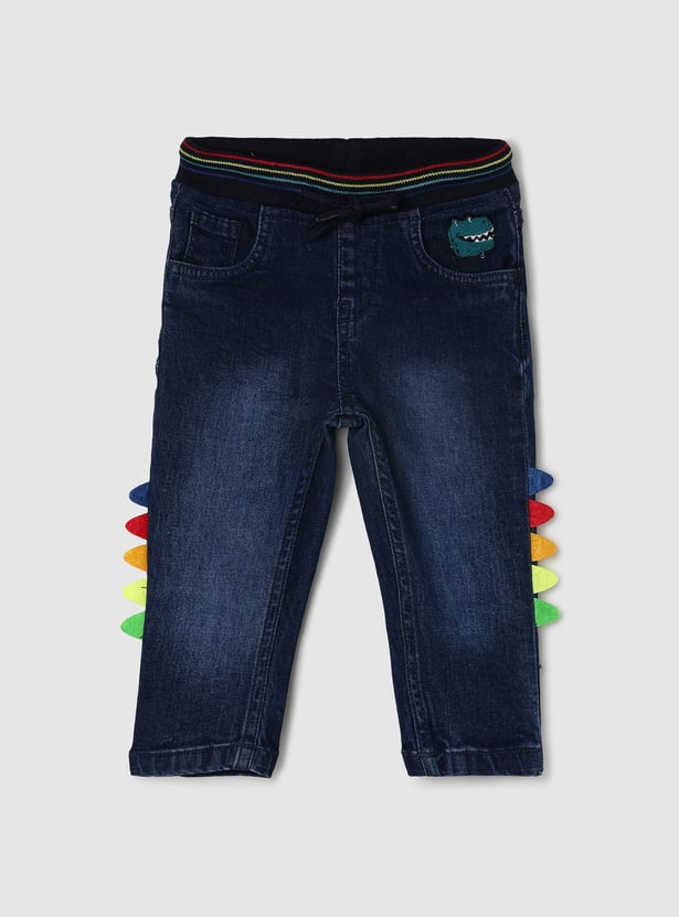 Boys Stonewashed Drawstring Waist Slim Fit Jeans