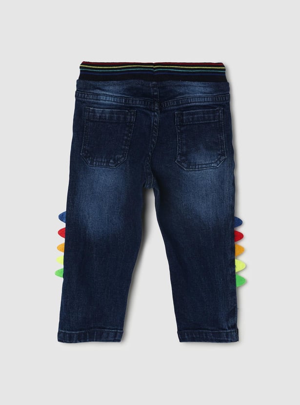 Boys Stonewashed Drawstring Waist Slim Fit Jeans