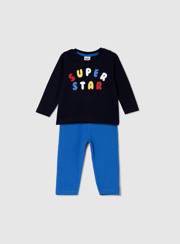 Boys Printed Full Sleeves T-shirt With Pyjama