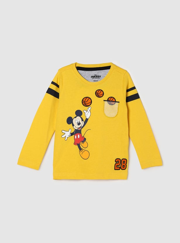Boys Mickey Mouse Print Long Sleeve T-shirt with Mesh Pocket