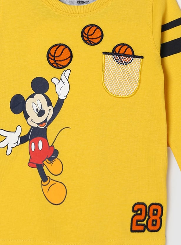 Boys Mickey Mouse Print Long Sleeve T-shirt with Mesh Pocket