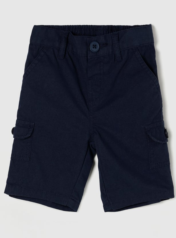 Boys Solid Elasticated Regular Fit Cargo Shorts