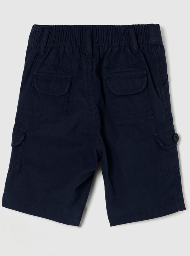 Boys Solid Elasticated Regular Fit Cargo Shorts