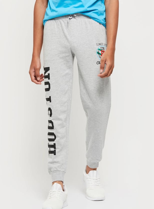 Boys Typographic Printed Drawstring Waist Joggers