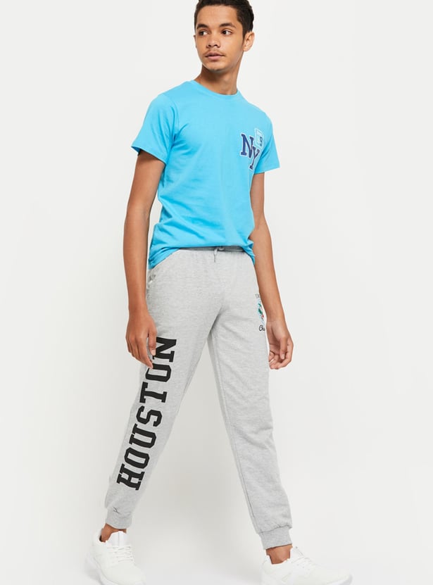 Boys Typographic Printed Drawstring Waist Joggers