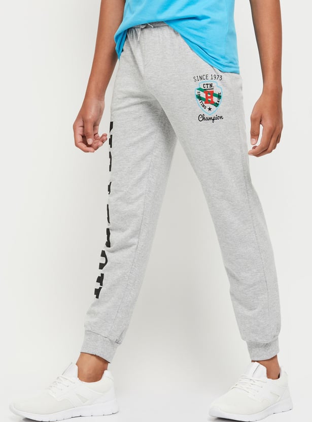 Boys Typographic Printed Drawstring Waist Joggers