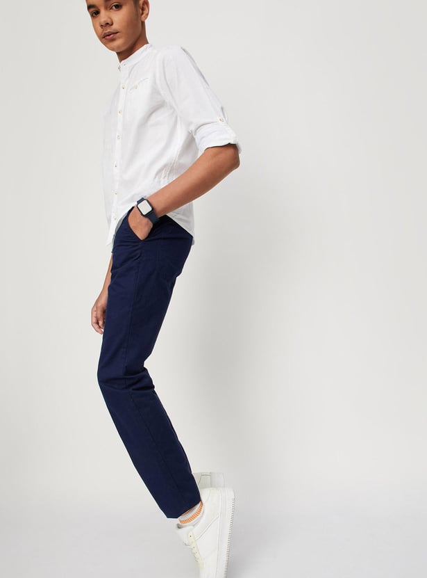Boys Solid Full-Length Trousers