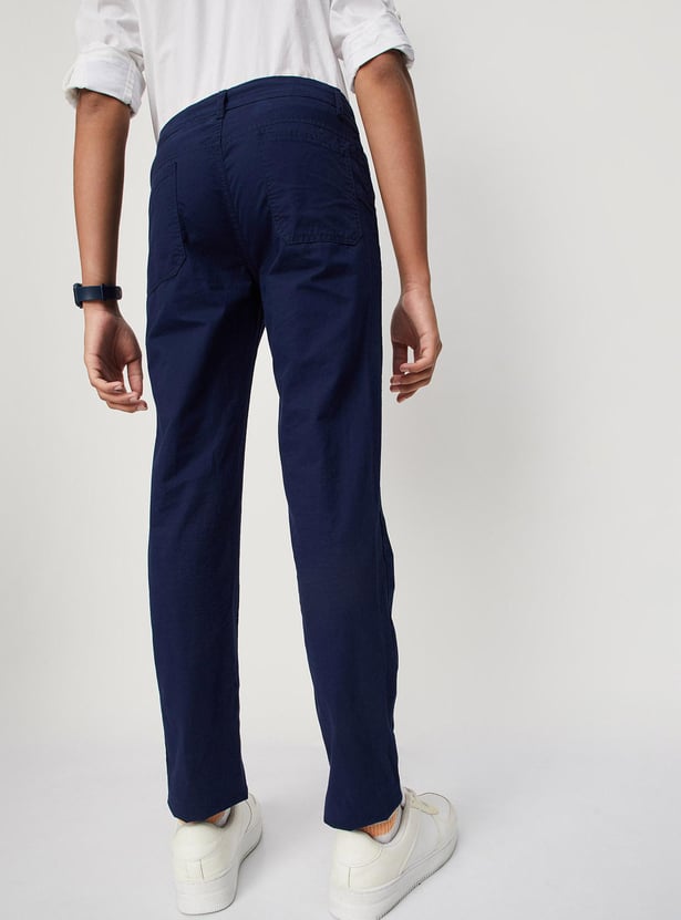 Boys Solid Full-Length Trousers