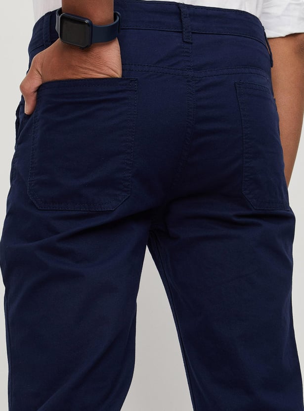 Boys Solid Full-Length Trousers