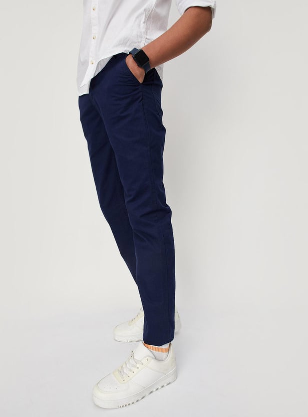 Boys Solid Full-Length Trousers