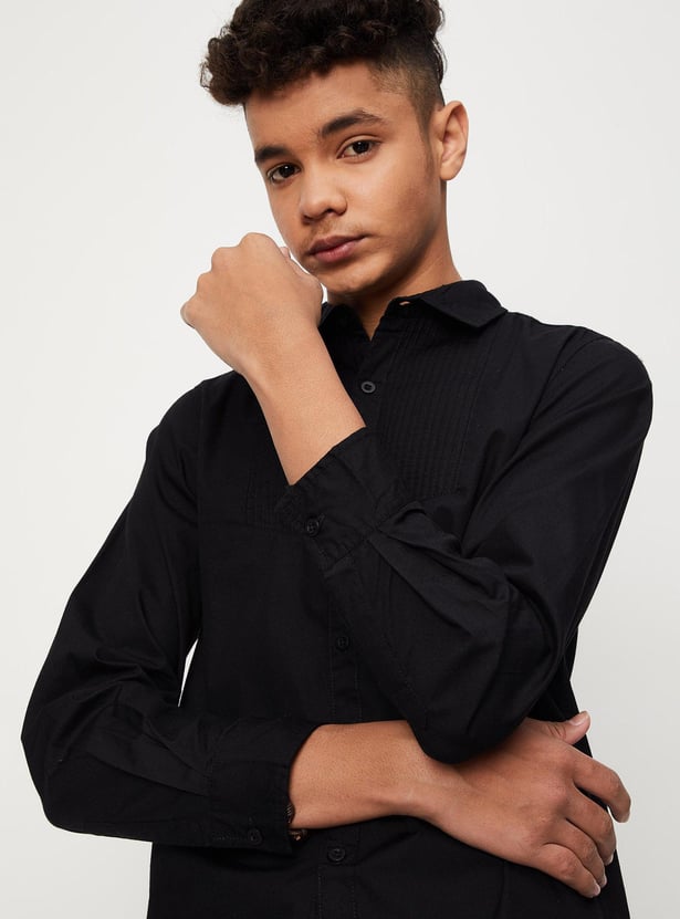 Boys Solid Stitch Detail Casual Shirt