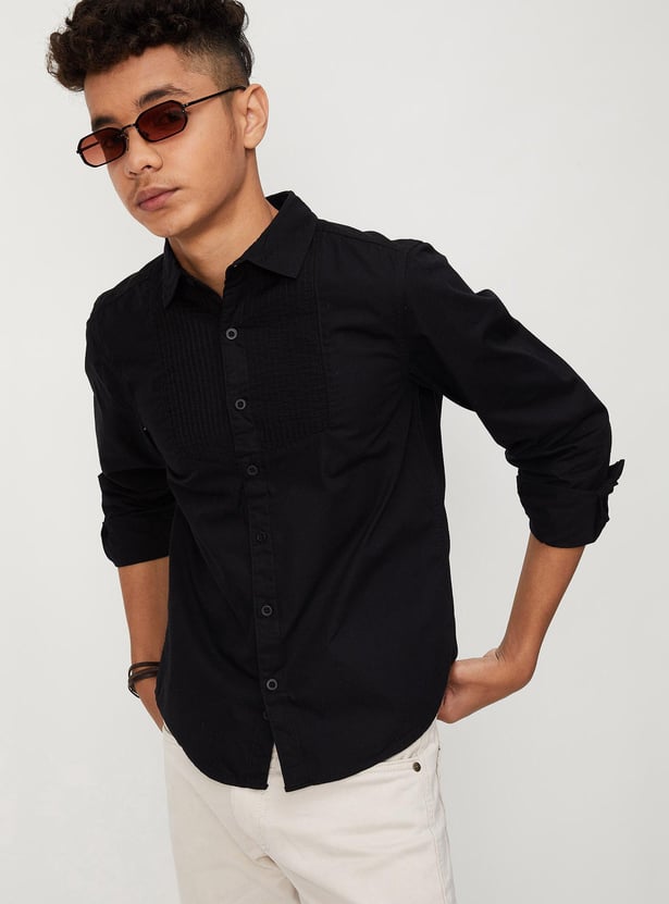 Boys Solid Stitch Detail Casual Shirt