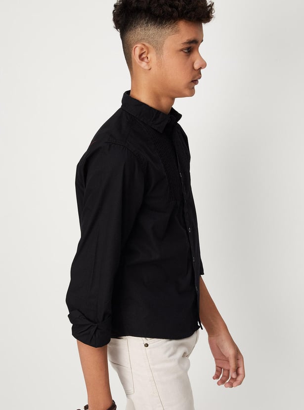 Boys Solid Stitch Detail Casual Shirt